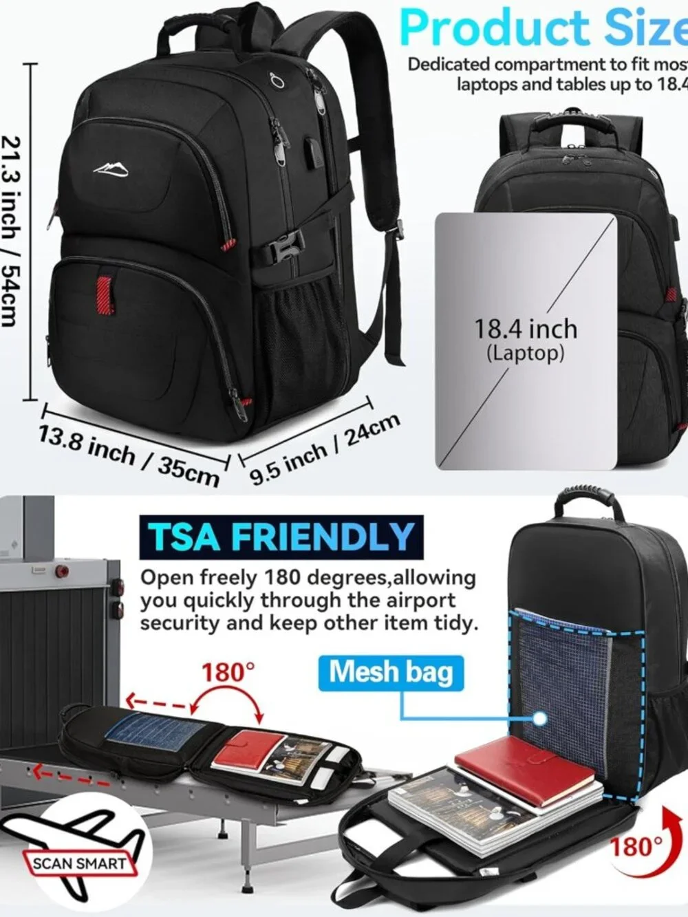 Extra Large Anti-Theft Travel Backpack for 18.4